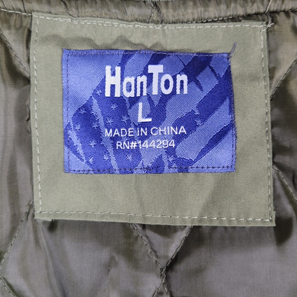 HanTon Bomber Jacket Mens Large Olive Military Green - Picture 6 of 12